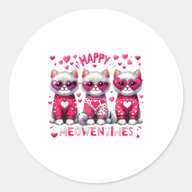 Adesivo Redondo Happy Meowentines Cute Valentine Cats Love Cat Mem (Frente)
