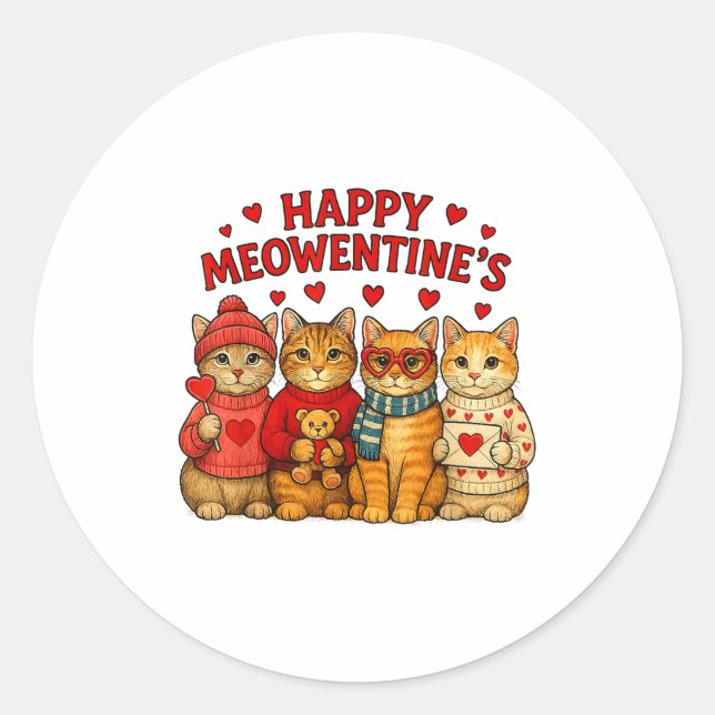 Adesivo Redondo Happy Meowentines Cute Valentine Cats Love Men Wom (Frente)