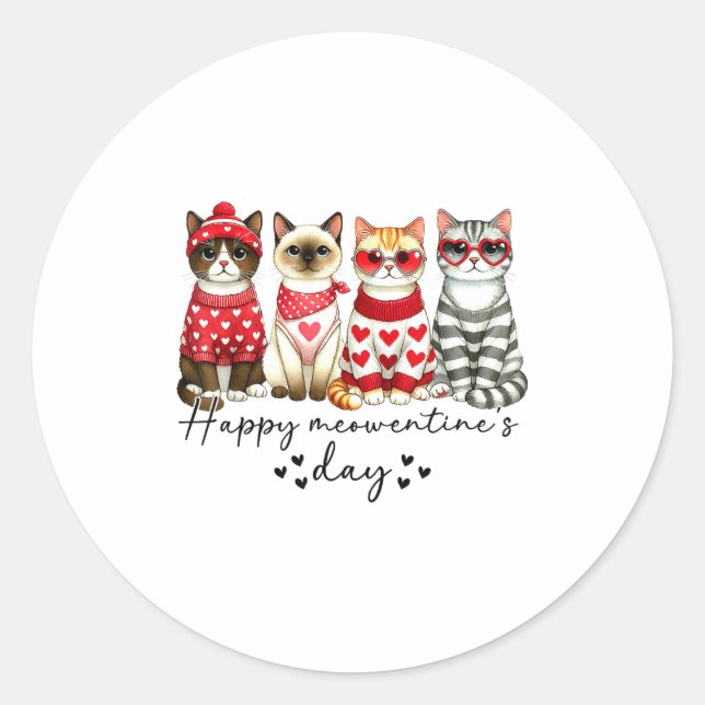 Adesivo Redondo Happy Meowentine's Day Cute Valentines Funny Cat S (Frente)