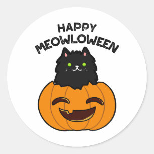 Adesivo Redondo Happy Meowloween Dia de as Bruxas engraçado Pun