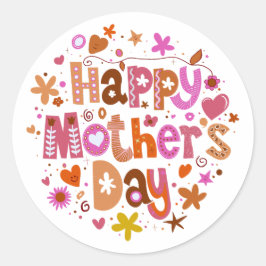 Adesivo Redondo Happy Mother’s Day Orange Floral Stylish Lettering