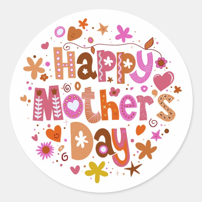 Adesivo Redondo Happy Mother’s Day Orange Floral Stylish Lettering (Frente)