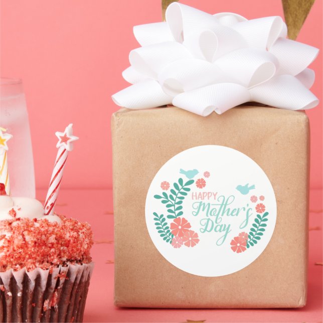 Adesivo Redondo Happy mother's day calligraphy text in floral desi (Festa)