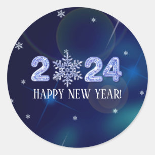 Adesivo Redondo Happy New Year 2022. Snowflake design Gift