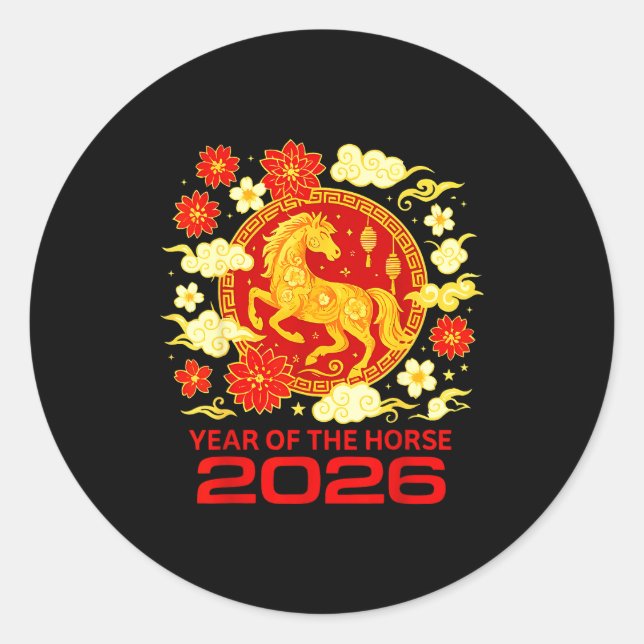 Adesivo Redondo Happy New Year 2026 Chinese New Year Horse Zodiac  (Frente)