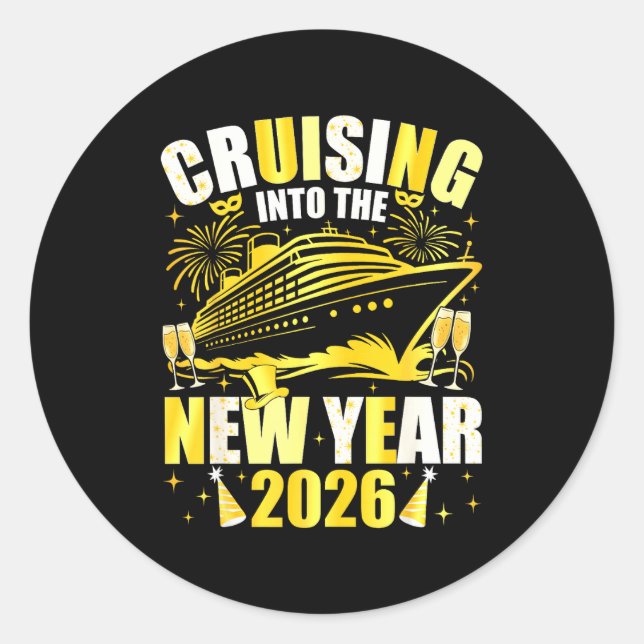 Adesivo Redondo Happy New Year 2026 Cruising Into The New Year 202 (Frente)