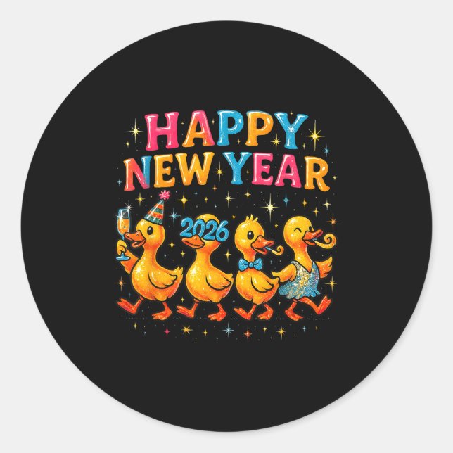 Adesivo Redondo Happy New Year 2026 Cute Duck Party Gift  (Frente)