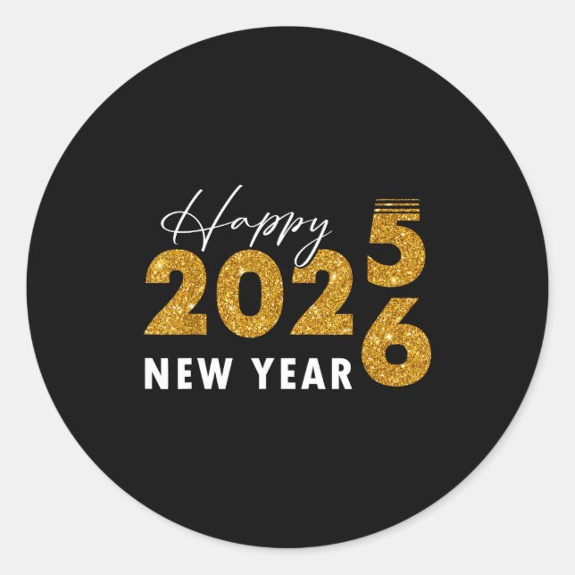 Adesivo Redondo Happy New Year 2026 Goodbye 2025 Hello 2026  (Frente)