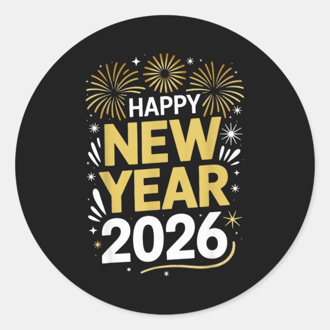 Adesivo Redondo Happy New Year 2026 - New Year's Eve 2026  (Frente)