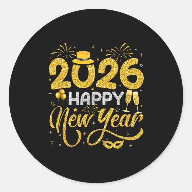 Adesivo Redondo Happy New Year 2026 New Years Eve Party Countdown  (Frente)
