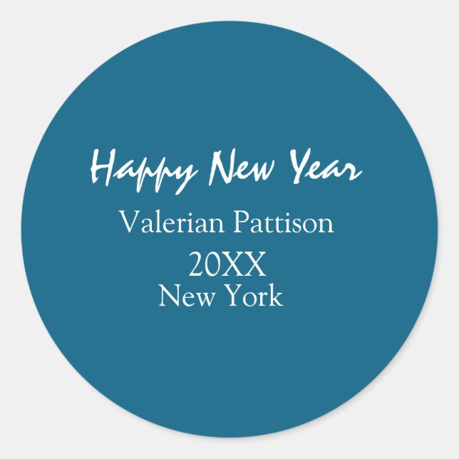 Adesivo Redondo Happy new year blue name place year boho simple  (Frente)