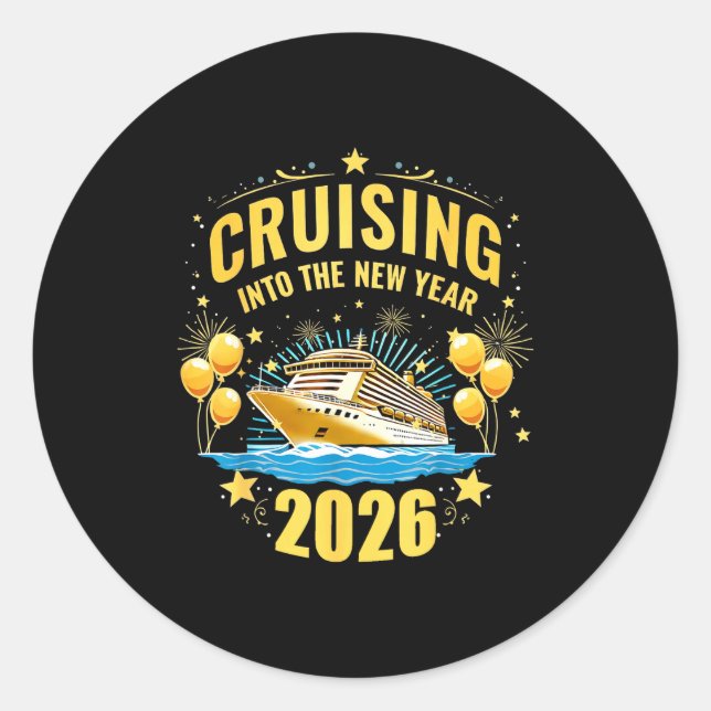 Adesivo Redondo Happy New Year Cruise 2026 Party Trip Cruising Int (Frente)