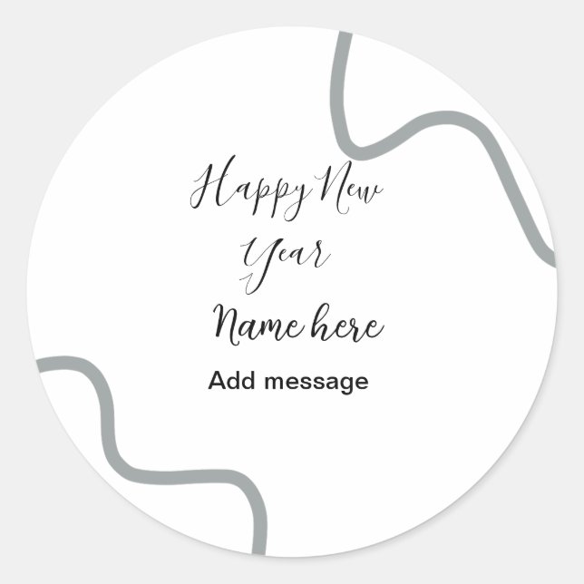 Adesivo Redondo Happy new year name message gray simple holiday  (Frente)