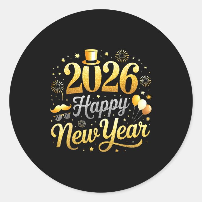 Adesivo Redondo Happy New Year Party 2026 Funny Balloon Family Mat (Frente)