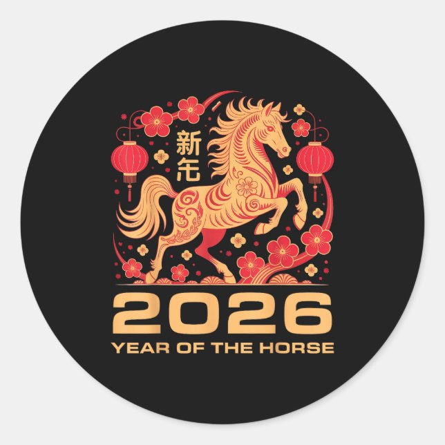 Adesivo Redondo Happy New Year-year Of The Horse Chinese New-year  (Frente)