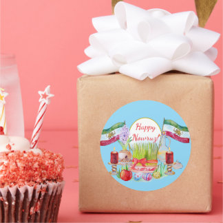 Adesivo Redondo Happy Norooz Haft Sin with Lion and Sun Flags