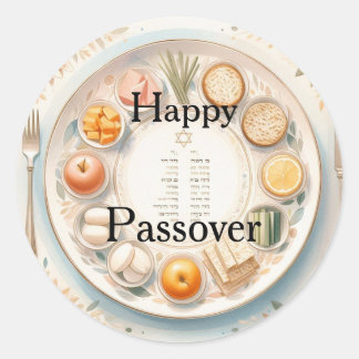 Adesivo Redondo Happy Passover Seder Plate - Minimalistic Modern