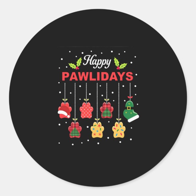Adesivo Redondo Happy Pawlidays Funny Christmas Dog Paw Xmas Dogs  (Frente)