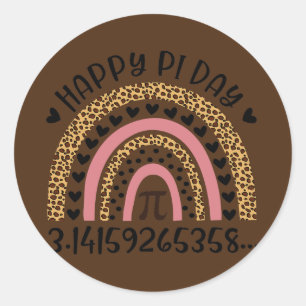 Adesivo Redondo Happy Pi Day Math Teacher Mathematic Leopard