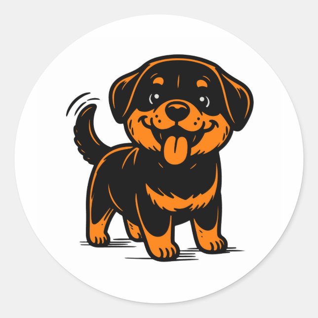 Adesivo Redondo Happy Puppy Rottweiler Dog (Frente)