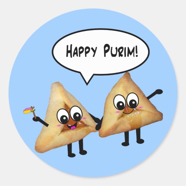Adesivo Redondo Happy Purim hamantaschen (Frente)