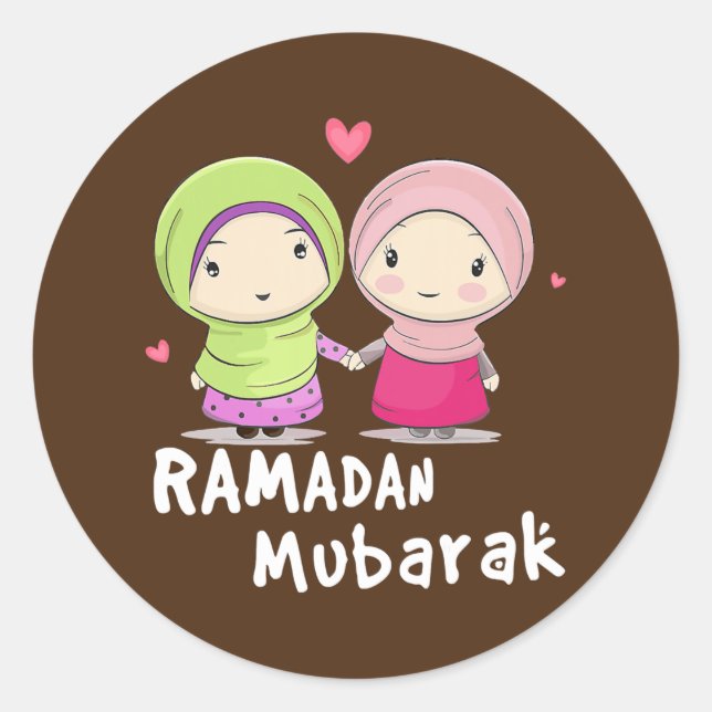 Adesivo Redondo Happy Ramadan Mubarak Holy Month Calligraphy With (Frente)