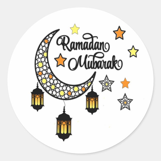 Adesivo Redondo Happy Ramadan Mubarak Kareem Crescent lanterna (Frente)