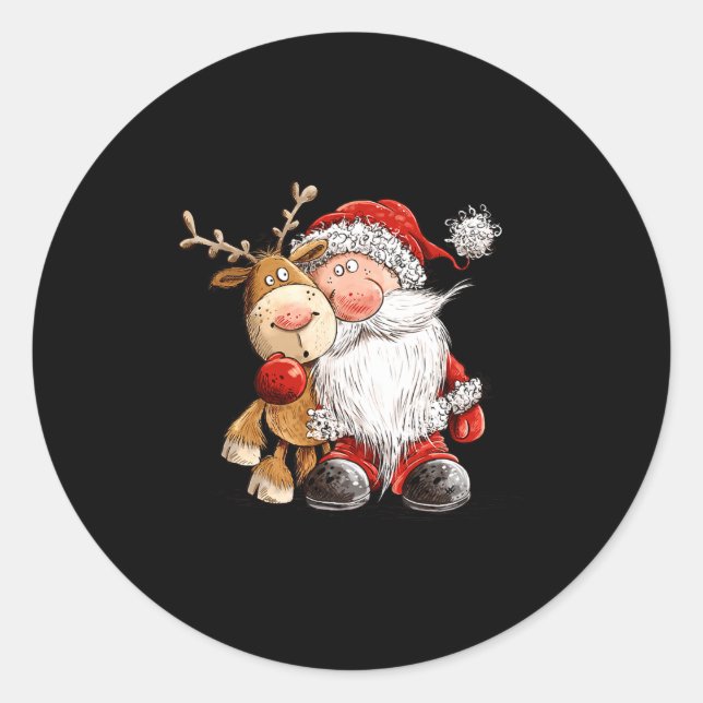 Adesivo Redondo Happy Reindeer And Santa Christmas Illustration Pr (Frente)