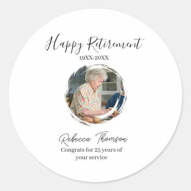 Adesivo Redondo Happy retirement year name circle photo retired (Frente)