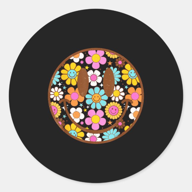 Adesivo Redondo Happy Retro Daisy Smile Face Preppy Aesthetic Men  (Frente)