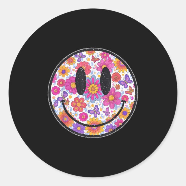 Adesivo Redondo Happy Retro Daisy Smile Face Preppy Aesthetic Men  (Frente)