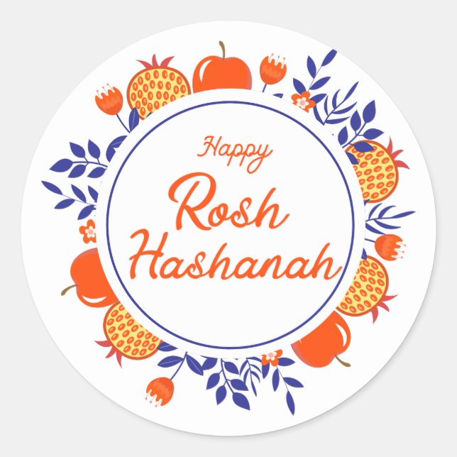 Adesivo Redondo happy rosh hashanah,jewish holiday orange blue (Frente)