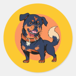 Adesivo Redondo Happy Rottweiler Cartoon