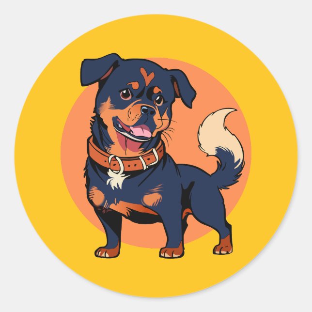 Adesivo Redondo Happy Rottweiler Cartoon (Frente)