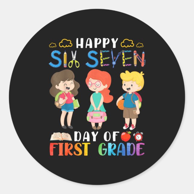 Adesivo Redondo Happy Six Seven Day Of First Grade Student Back To (Frente)