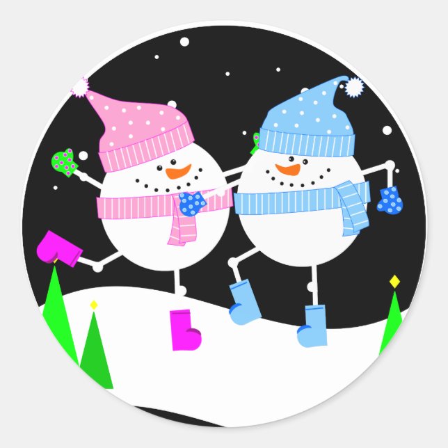 Adesivo Redondo Happy Snowman Round Sticker (Frente)