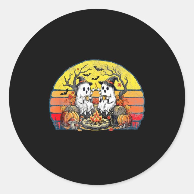 Adesivo Redondo Happy Soky Camng Crew Halloween Campfire  (Frente)