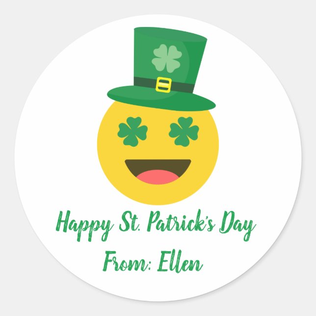 Adesivo Redondo Happy St. Patricks Day Sticker- EMOJI (Frente)