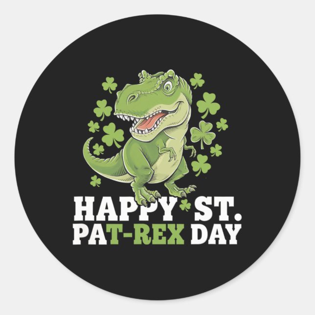 Adesivo Redondo Happy St Patricks Day T-rex And Shamrocks St Patty (Frente)