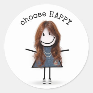 Adesivo Redondo Happy Stick Girl com tênis