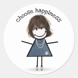 Adesivo Redondo Happy Stick Girl com tênis