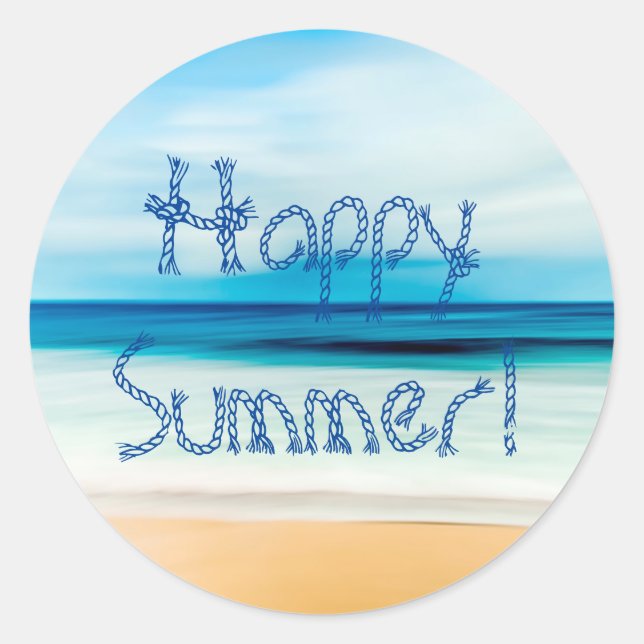 Adesivo Redondo Happy Summer Sandy praia mar náutico (Frente)