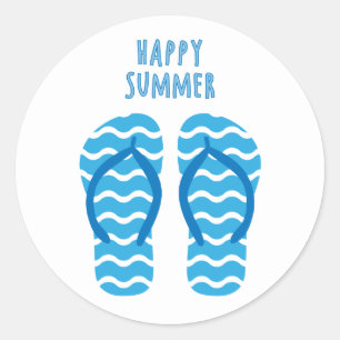 Adesivo Redondo Happy Summer Sticker com Chinelos