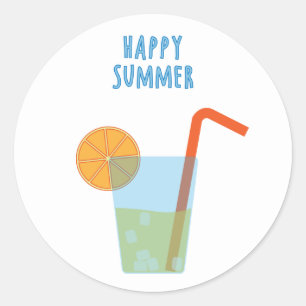Adesivo Redondo Happy Summer Sticker Com Um Coquetel