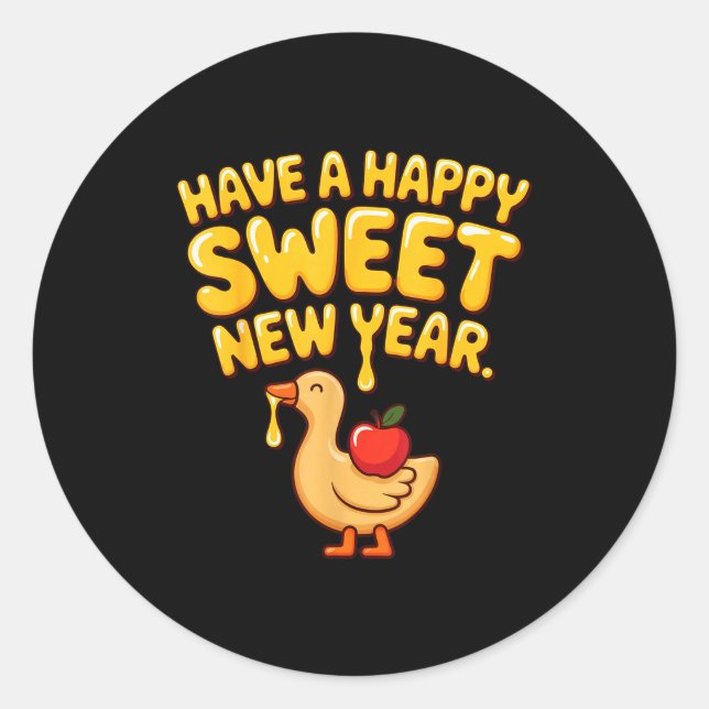Adesivo Redondo Happy Sweet New Year Goose Cookie Rosh Hashanah  (Frente)