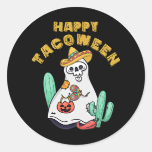 Adesivo Redondo Happy Tacobetween Halloween Ghost Taco Cinco Mexic
