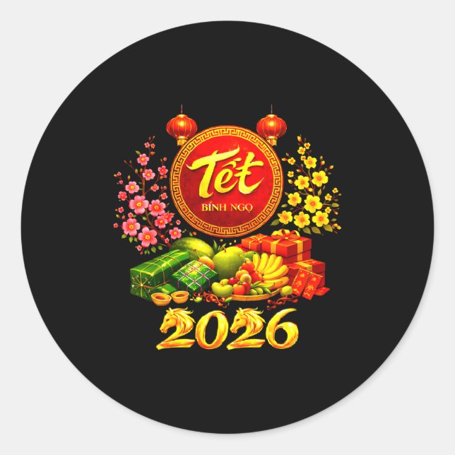 Adesivo Redondo Happy Tet 2026 Year Of The Horse Vietnamese Tet Ng (Frente)