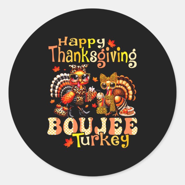 Adesivo Redondo Happy Thanksgiving Boujee Turkey Leopard Boo-jee F (Frente)