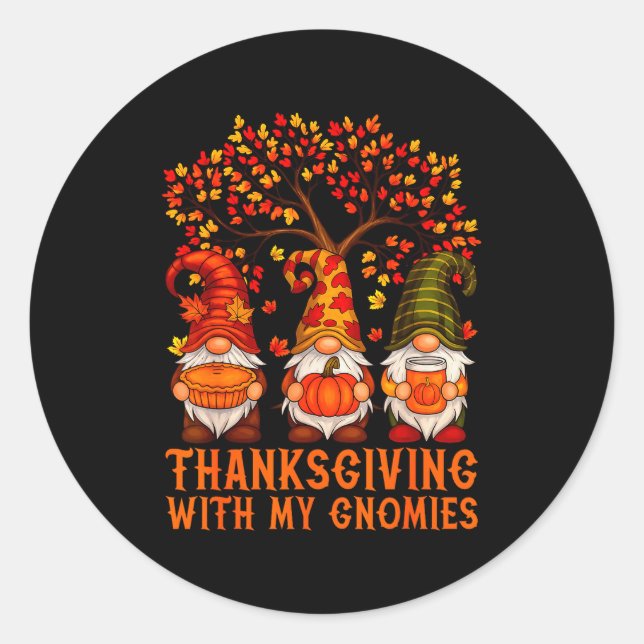 Adesivo Redondo Happy Thanksgiving Cute Gnomes Pumpkin Autumn Leav (Frente)