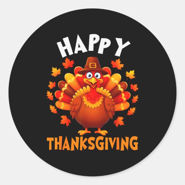 Adesivo Redondo Happy Thanksgiving Funny Turkey Family Dinner Than (Frente)